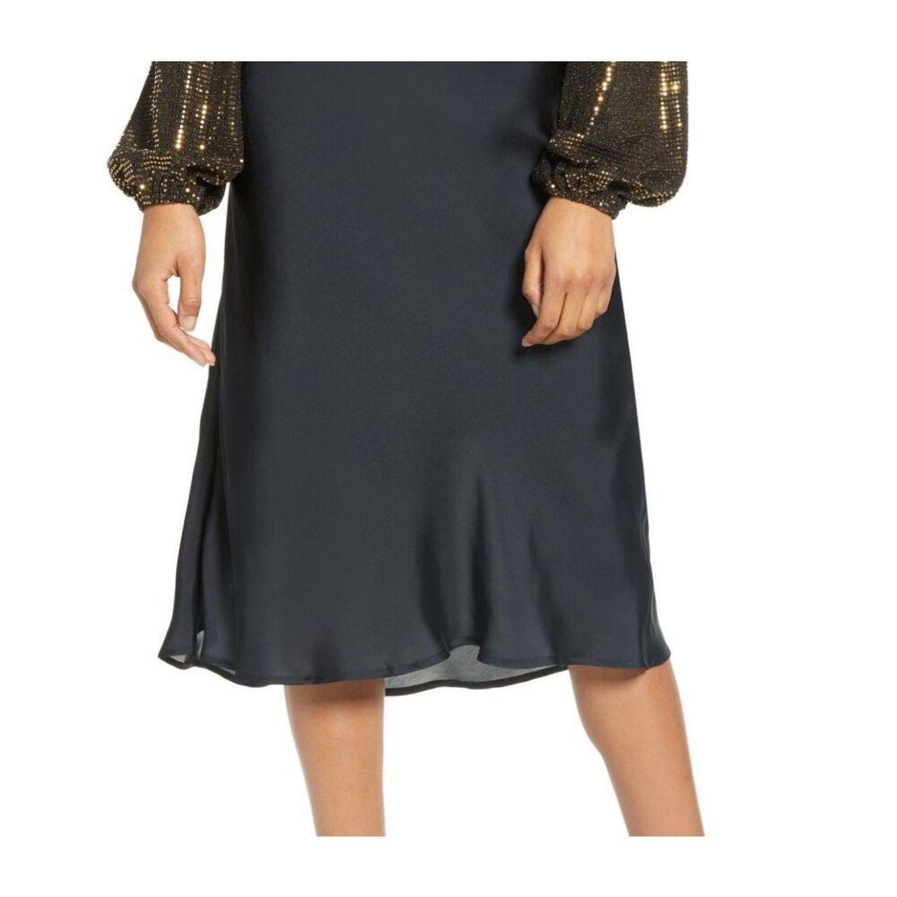 LEITH Satin midi skirt Black Sz L